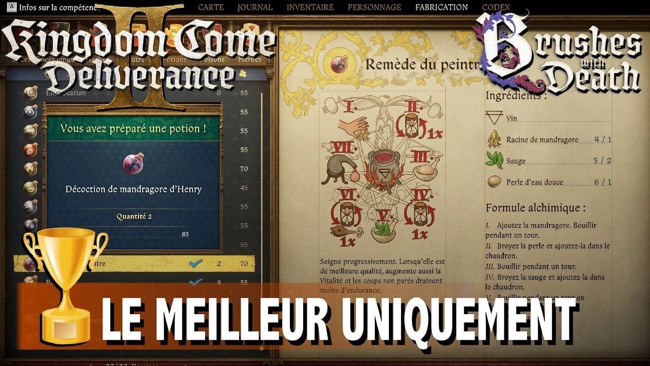 LE MEILLEUR UNIQUEMENT - Donner 1 remède de meilleure qualité TROPHÉE -  KINGDOM COME DELIVERANCE 2