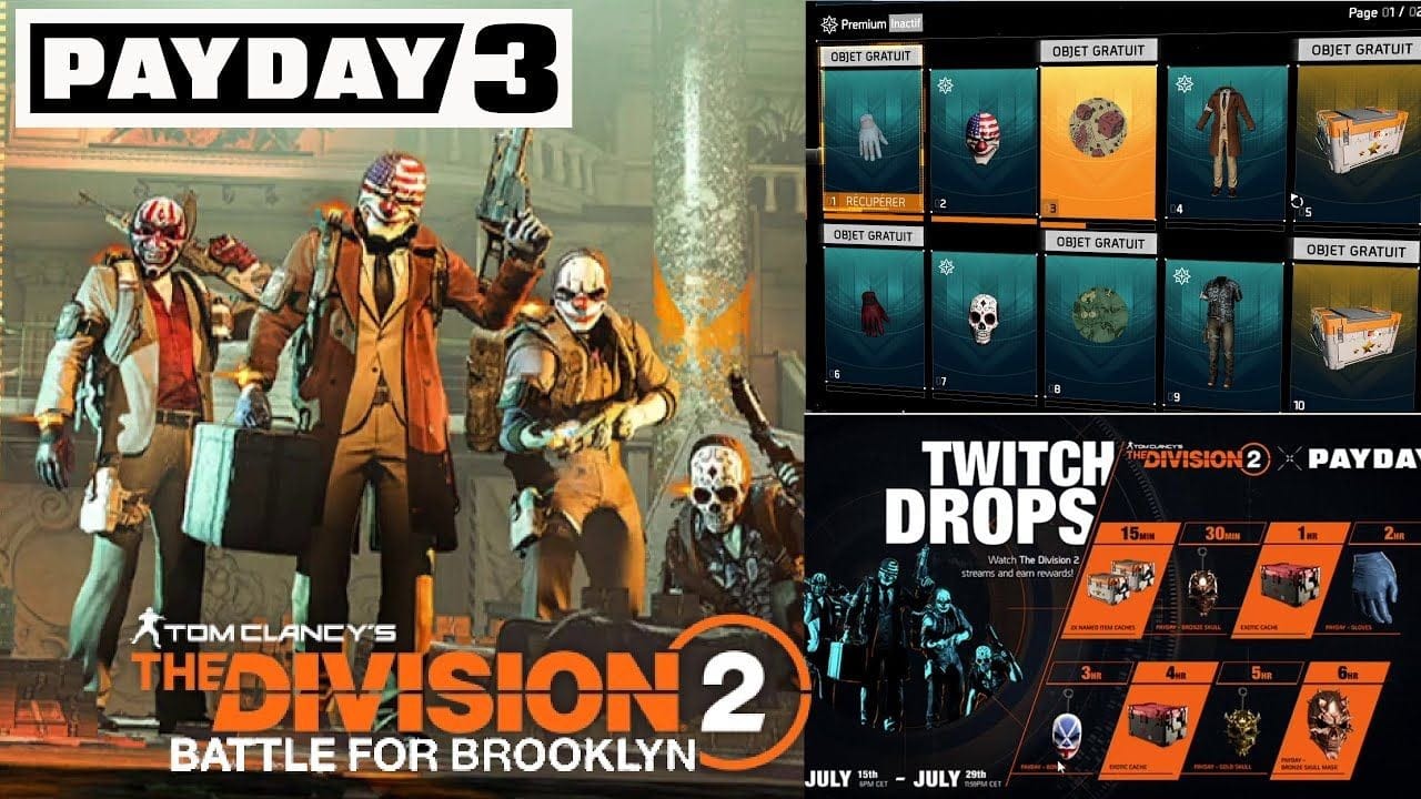 THE DIVISION 2 ÉVÉNEMENT PAYDAY - Récompense gratuite - Payante Comment les débloquer