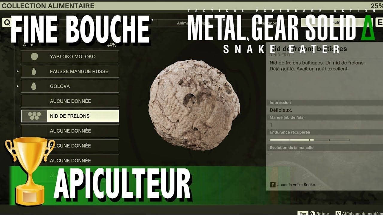 APICULTEUR & FINE BOUCHE - TROPHÉE / SUCCÈS - METAL GEAR SOLID DELTA SNAKE EATER