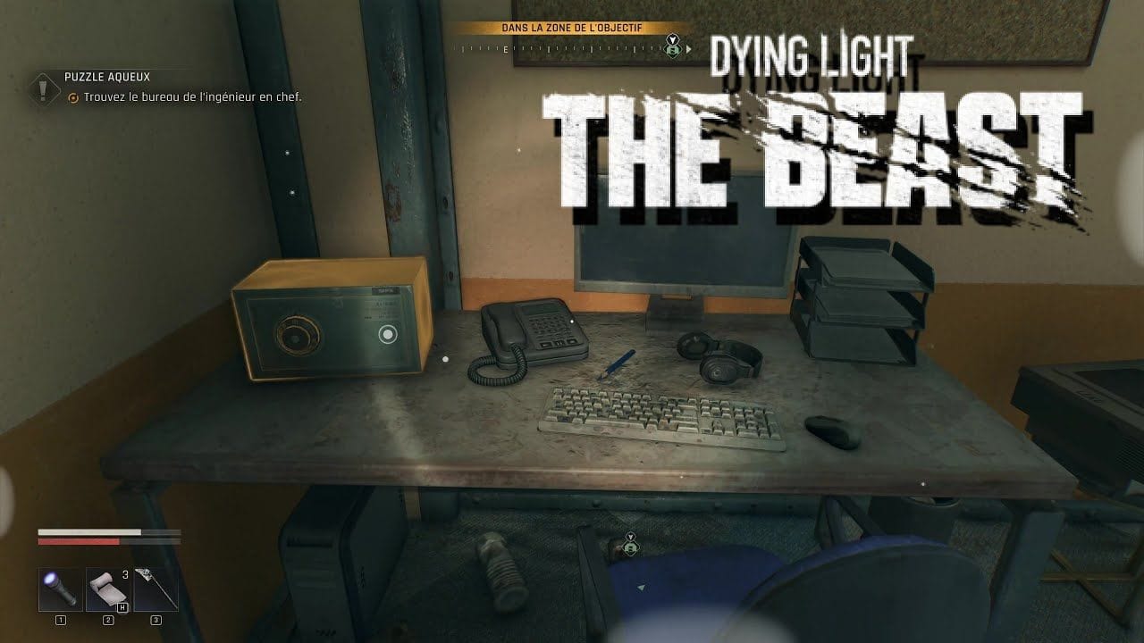 QUELLE EST LA COMBINAISON DU COFFRE PUZZLE AQUEUX  Clé BUREAU DE L'INGÉNIEUR - DYING LIGHT THE BEAST
