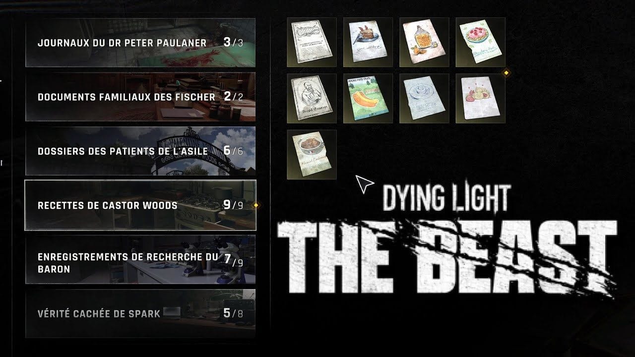 OÙ TROUVER Toutes les RECETTES DE CASTOR WOODS x9 Collector - DYING LIGHT THE BEAST