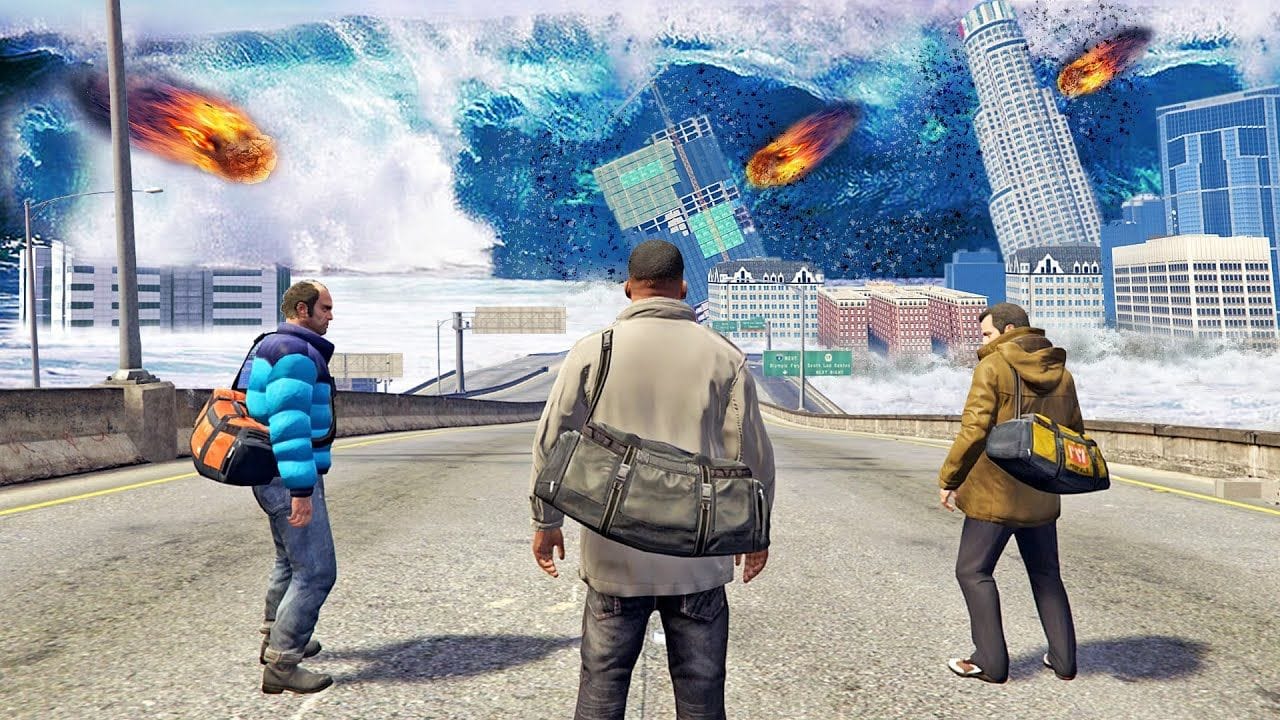 مايكل، فرانلكن وترايفر في كارثة طبيعية (تسونامي، زلازل والمزيد) | GTA 5 Natural Disaster
