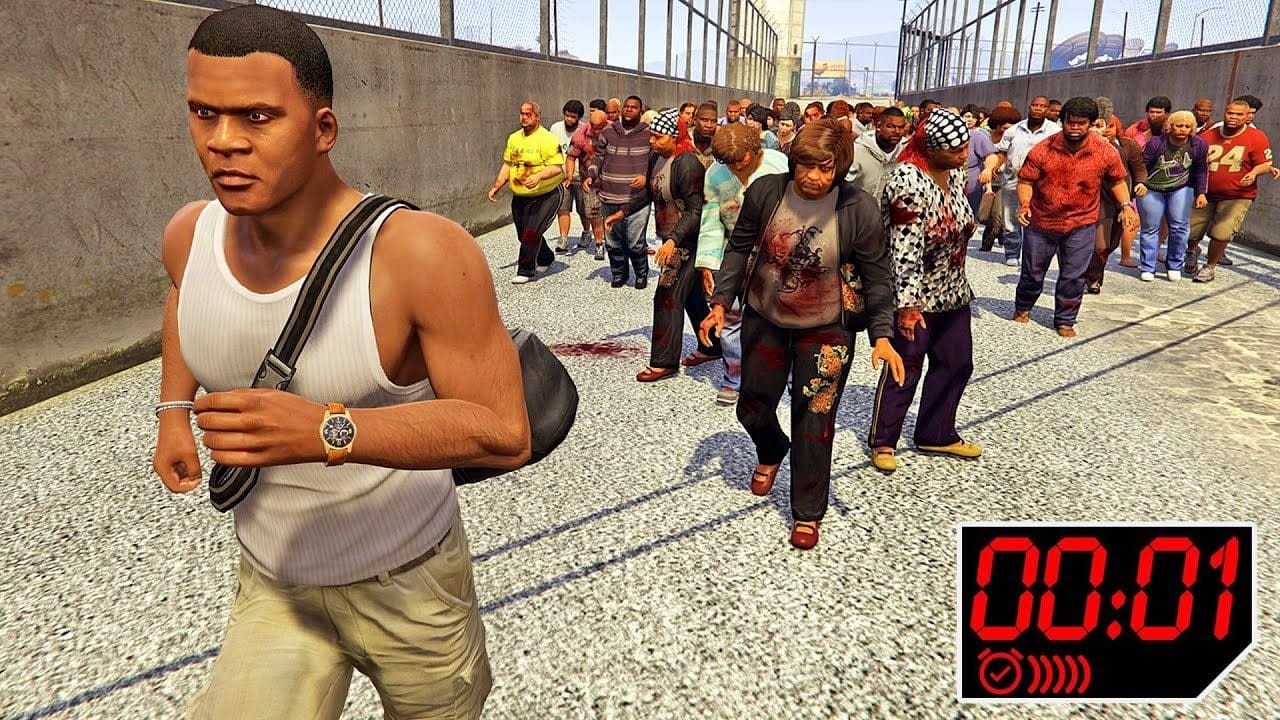 قراند 5 : بعد كل ثانية = ظهور الزومبي (تحدي الهروب) | GTA V Every 1 Sec A Zombie Spawns