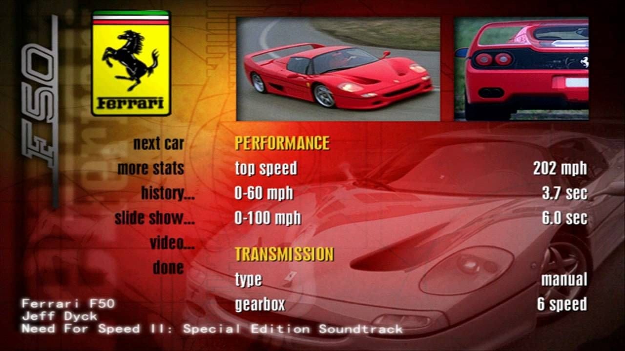 Need for Speed II Soundtrack - Ferrari F50