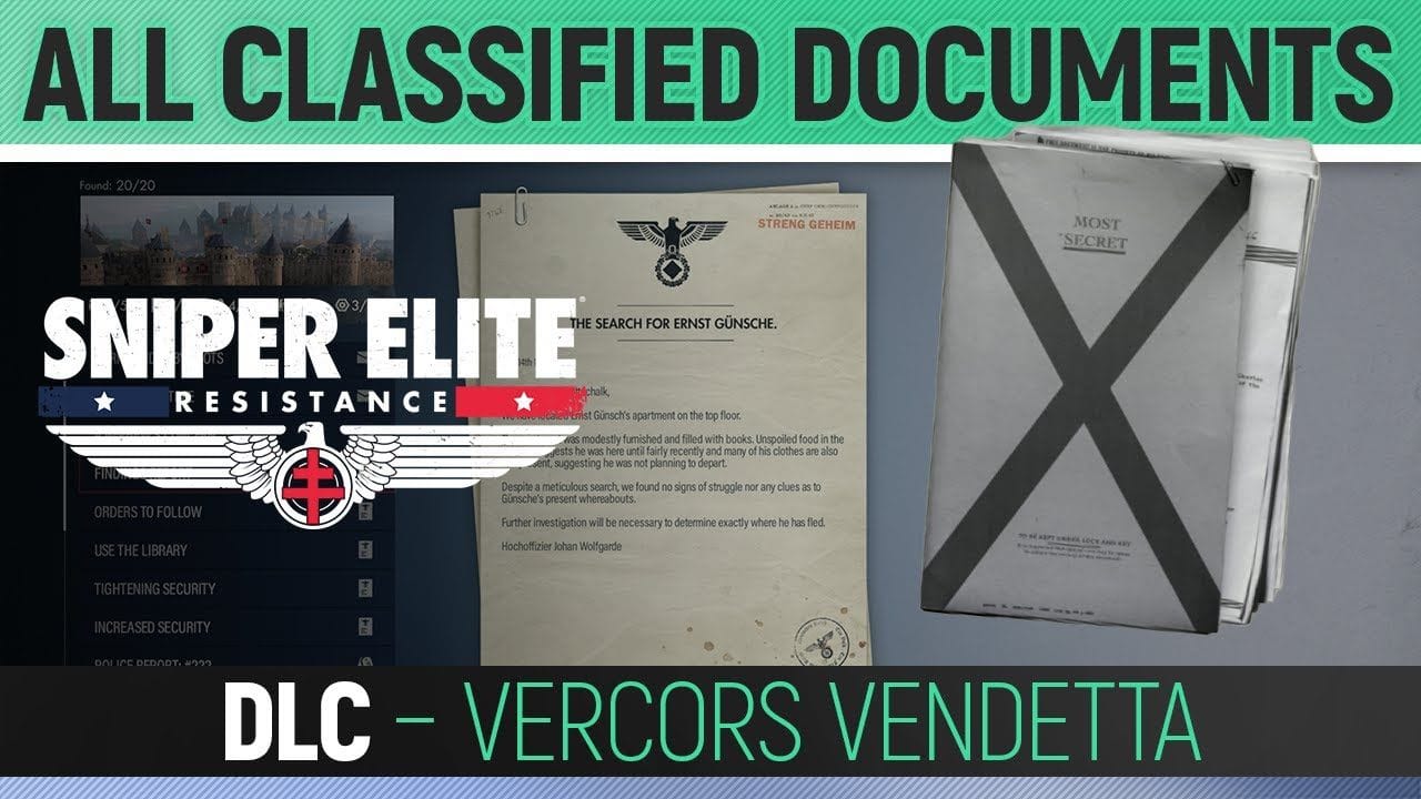 Sniper Elite: Resistance - Vercors Vendetta - All Classified Documents Locations