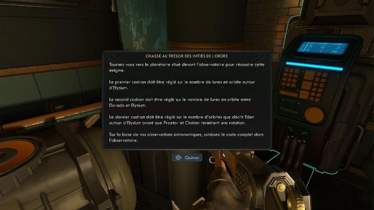 The Outer Worlds 2 - Énigme Chasse au trésor des initiés de l'ordre