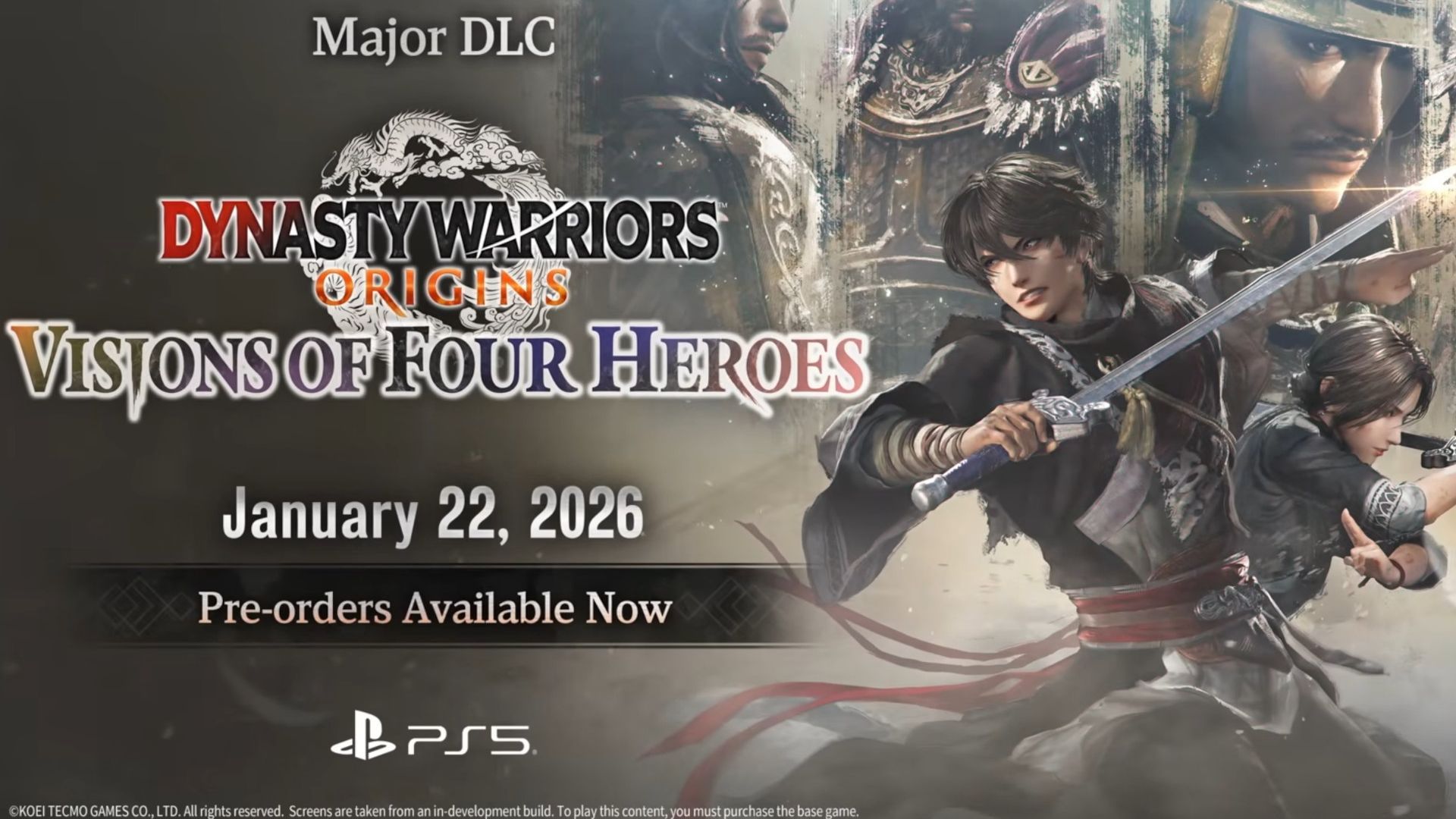 Dynasty Warriors Origins annonce un DLC payant majeur, Visions of Four Heroes, qui sera lancé en janvier 2026.