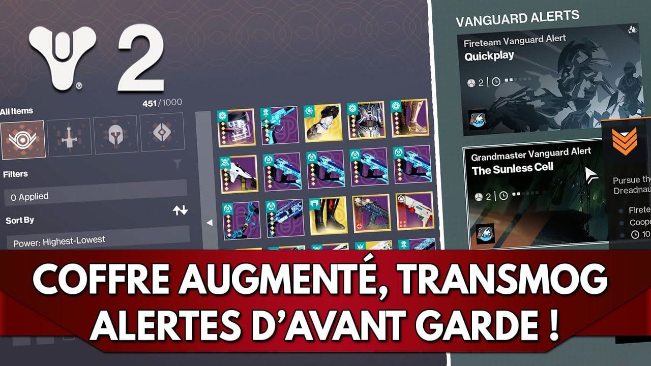 Destiny 2 FR : Coffre Augmenté, Transmog & Alertes de l'Avant Garde !