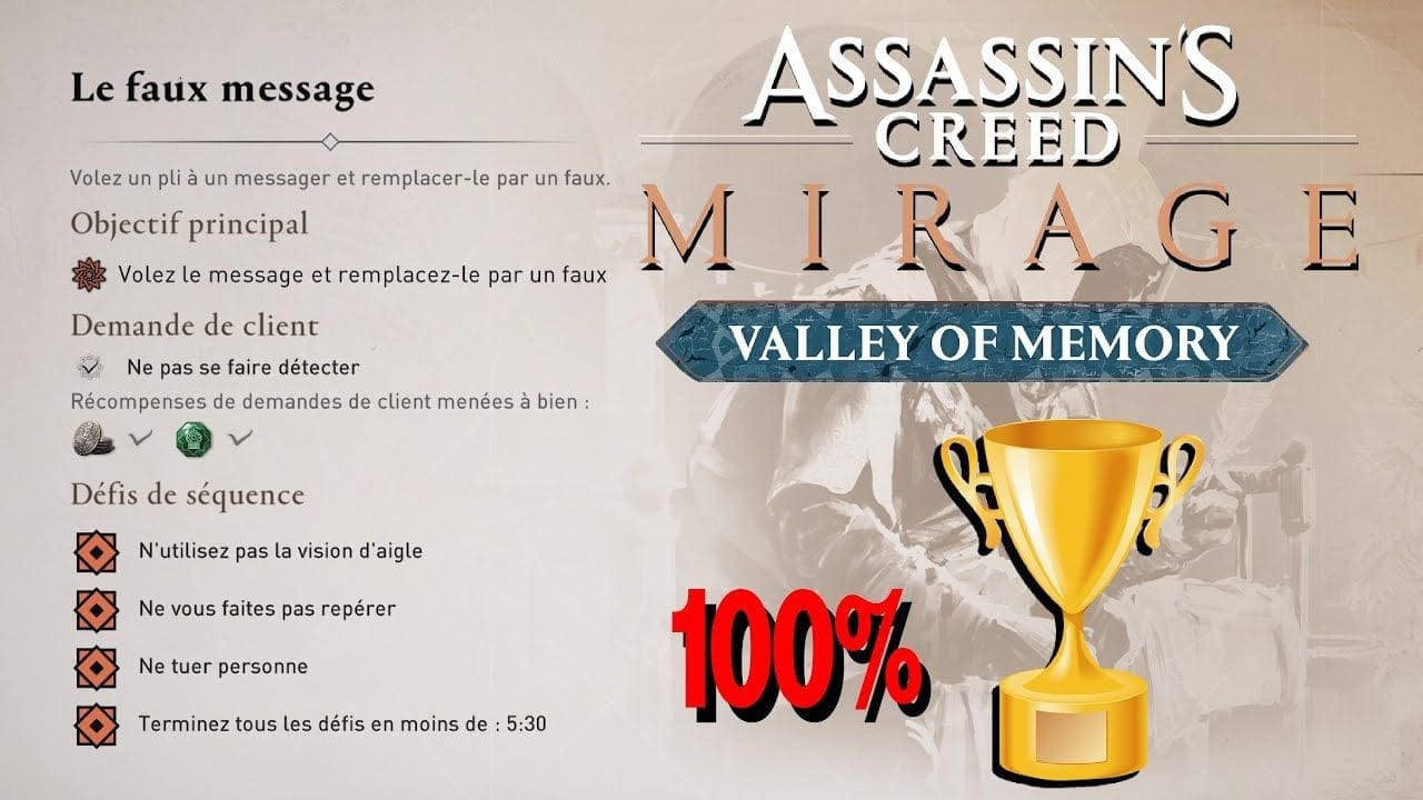 LE FAUX MESSAGE CONTRAT 100% / Tous les défis de Séquence ASSASSIN'S CREED MIRAGE