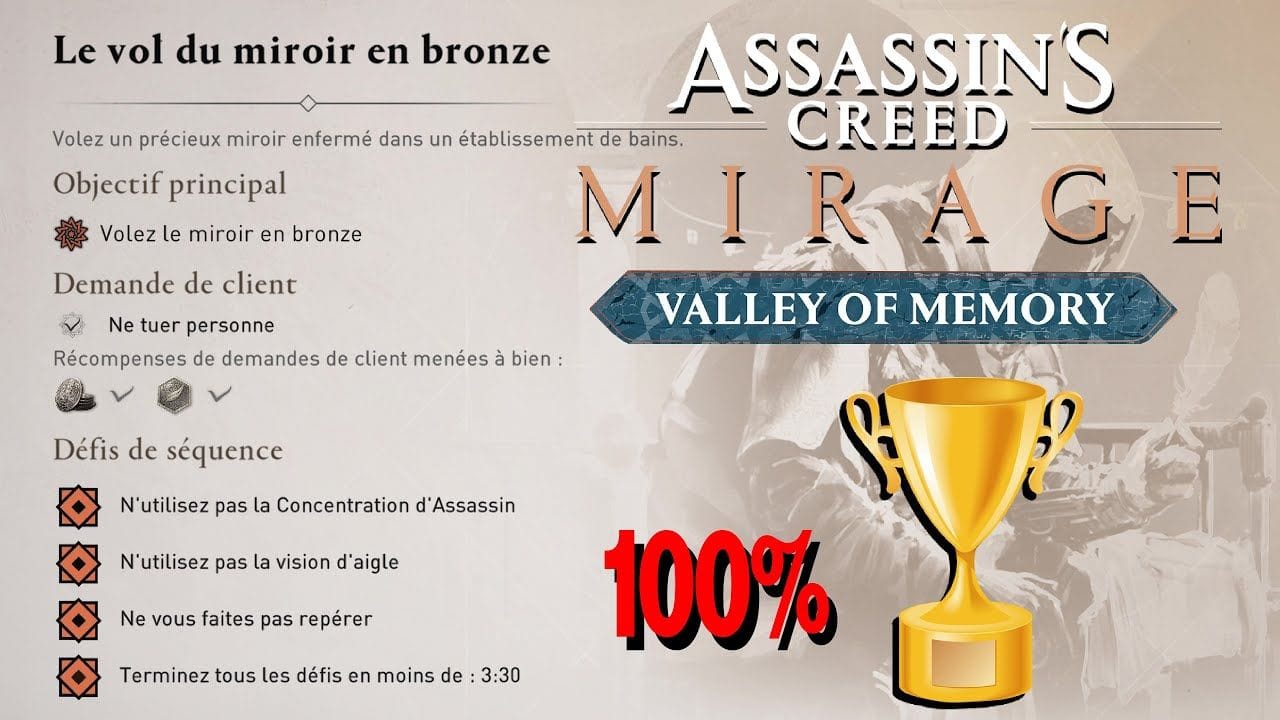 LE VOL DU MIROIR EN BRONZE  CONTRAT 100% / Tous les défis de Séquence ASSASSIN'S CREED MIRAGE