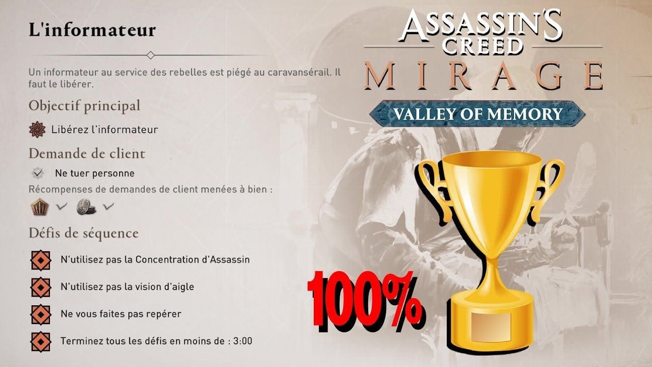 L'INFORMATEUR CONTRAT 100% Synchronisation / Tous les défis de Séquence ASSASSIN'S CREED MIRAGE