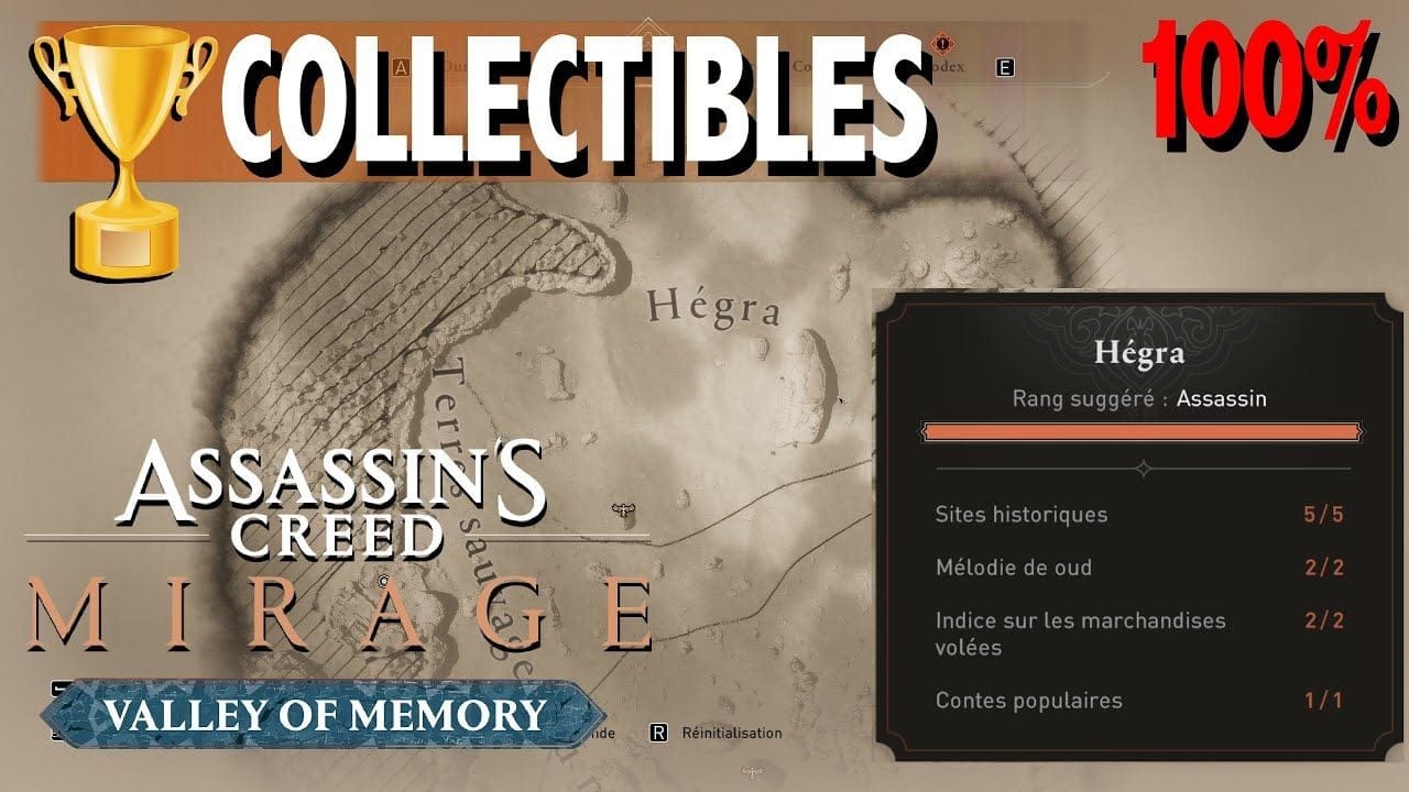 HÉGRA 🏆 : SITE / MÉLODIE / INDICE / CONTE Tous les collectibles 100% ASSASSIN'S CREED MIRAGE