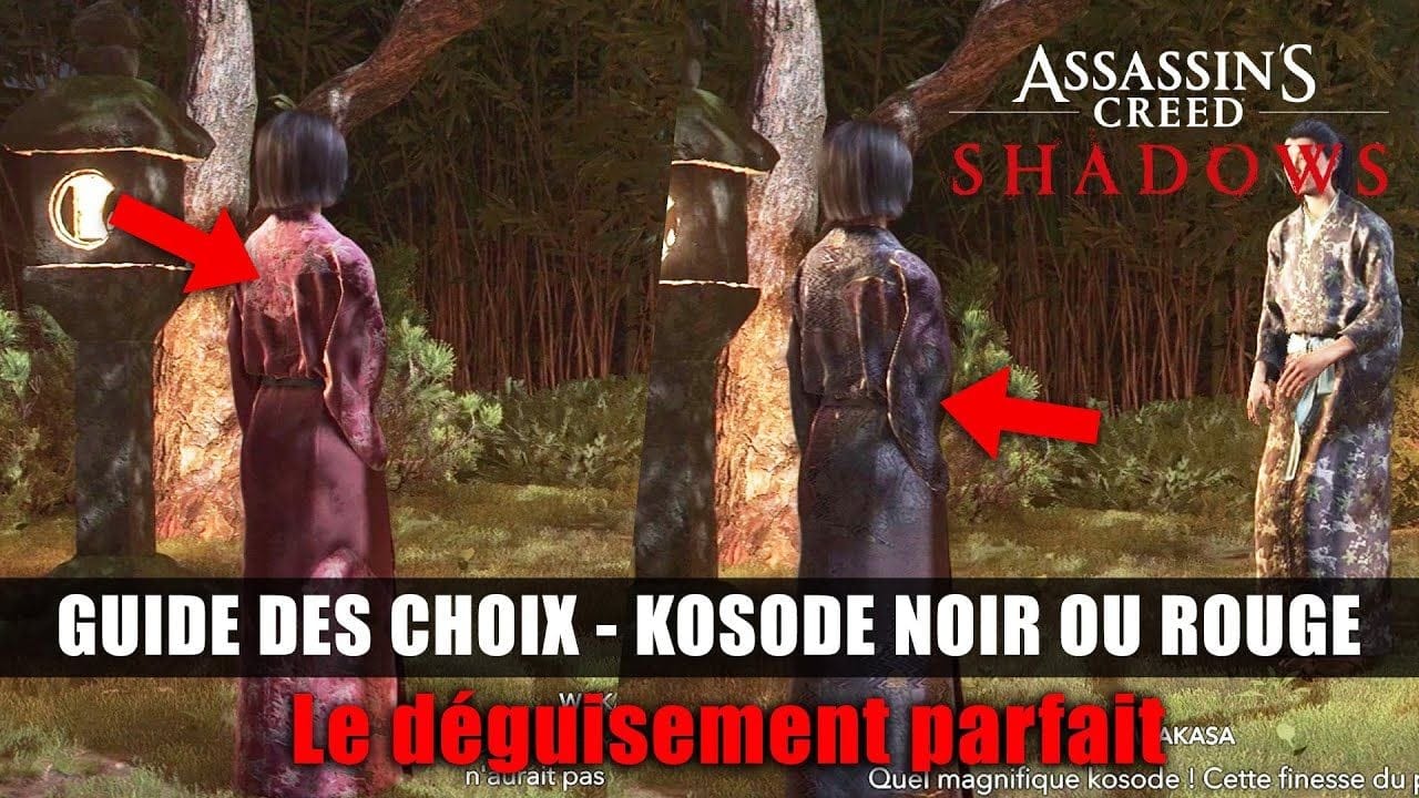Assassin's Creed Shadows : Kosode Rouge ou Noir avec Naoe (Le déguisement parfait) Guide des CHOIX