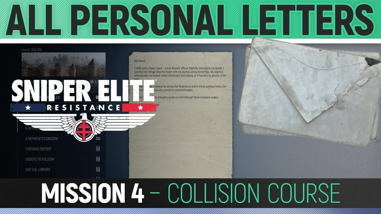 Sniper Elite: Resistance - Mission 4 - All Personal Letter Locations 🏆 Collision Course