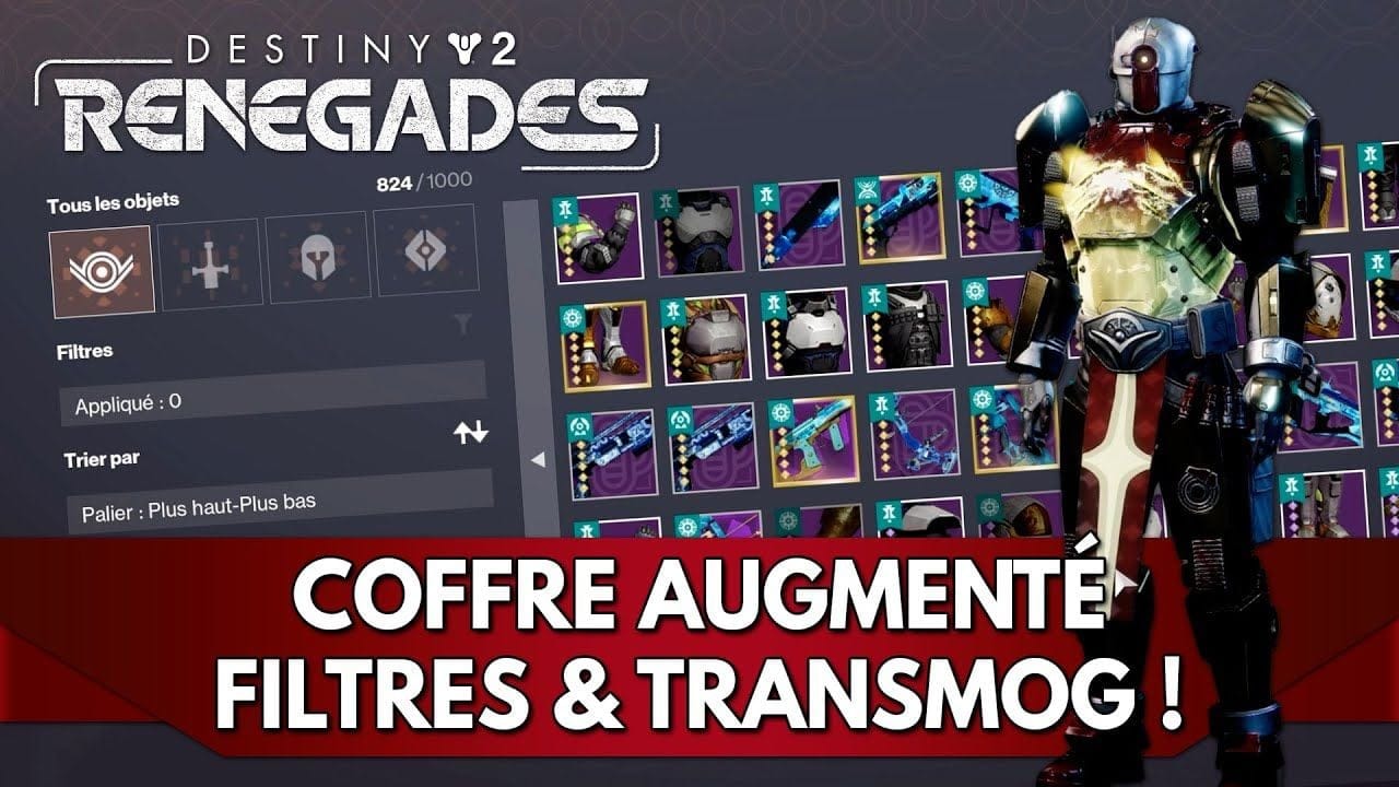 Destiny 2 FR Rebelles : Coffres Augmenté, Filtres & Transmog !