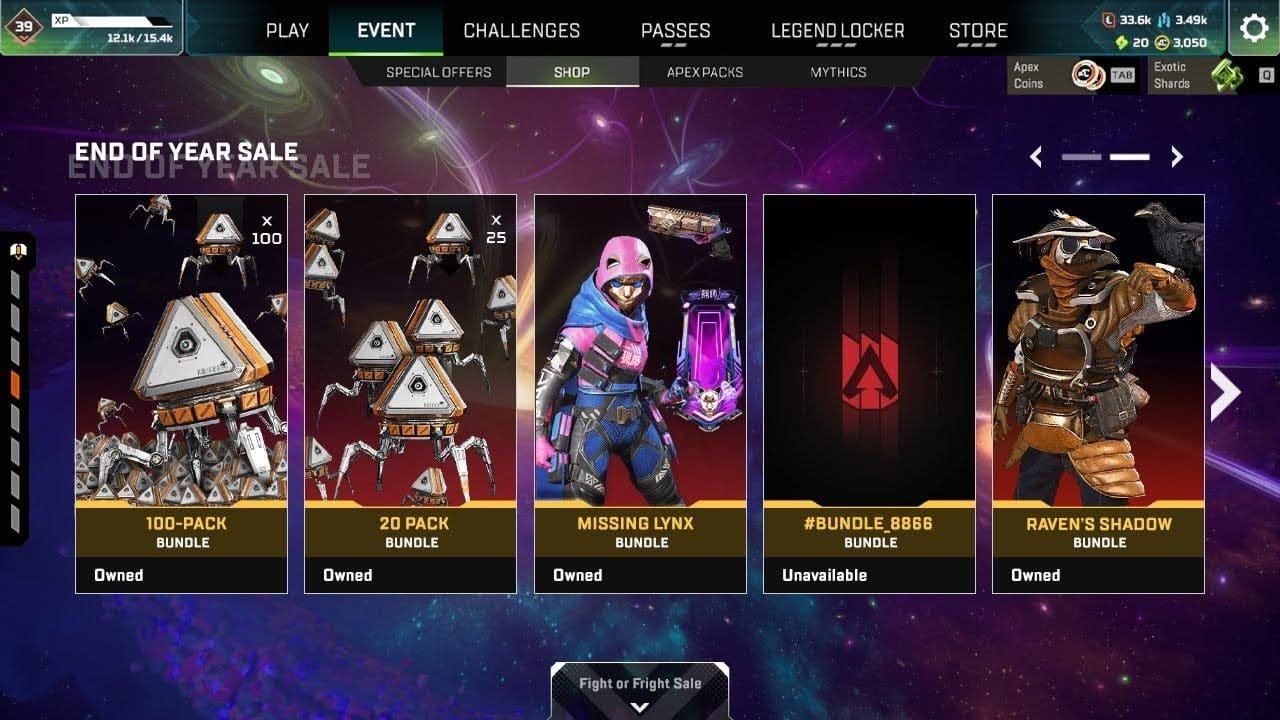 Apex Legends "End Of Year" Sale