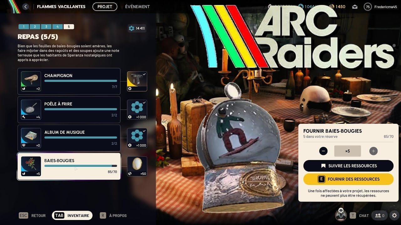 REPAS 5/5 - PROJET FLAMMES VACILLANTES Niveau 5 - ARC RAIDERS