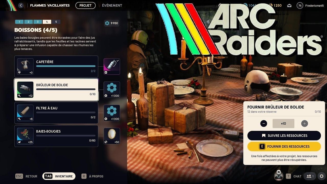 BOISSONS 4/5 - PROJET FLAMMES VACILLANTES Niveau 4 - ARC RAIDERS