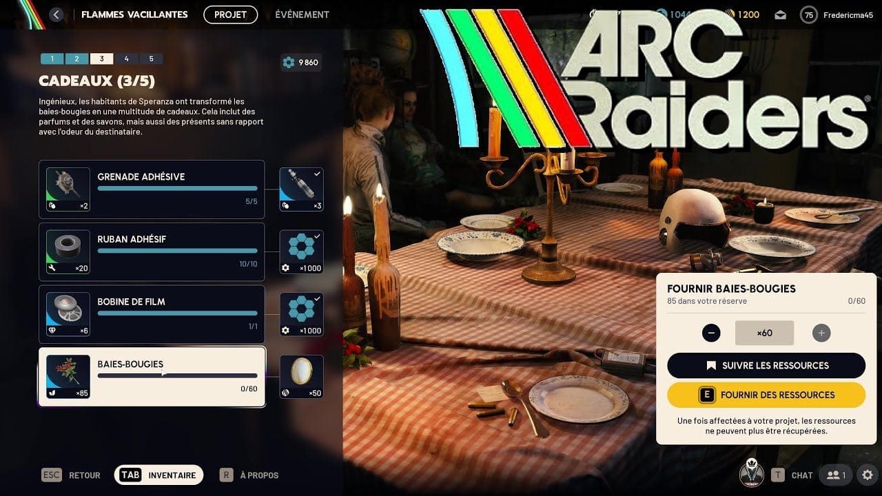 CADEAUX 3/5 - PROJET FLAMMES VACILLANTES Niveau 3 -  ARC RAIDERS