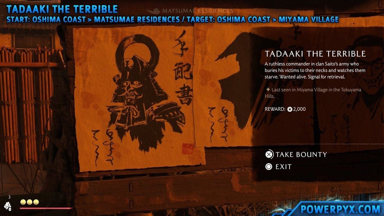 Ghost of Yotei - Tadaaki The Terrible Bounty Location