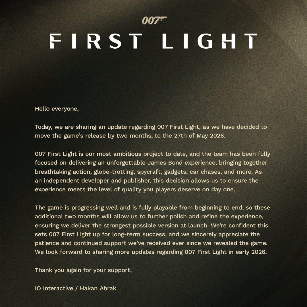 IO Interactive reporte 007 First Light à mai 2026