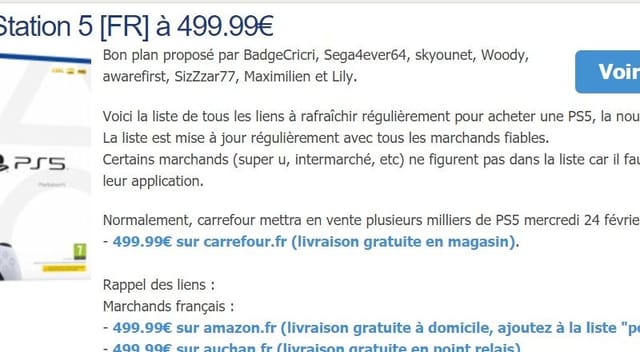 Réassoir de PS5 annoncé aujourd'hui chez CARREFOUR