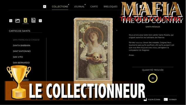 OÙ TROUVER TOUTES LES CARTES DE SAINTS  LE COLLECTIONNEUR - TROPHÉE / SUCCÈS - MAFIA THE OLD COUNTRY