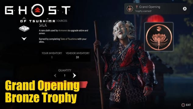 Ghost of Tsushima - Grand Opening Trophy Guide (Purchase something from Baku the Voiceless in NG+)