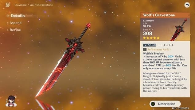 L'arme signature de diluc dans le chronical banner version 6.4 luna V
