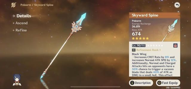 L'arme skyward spine dans le chronical banner version 6.4