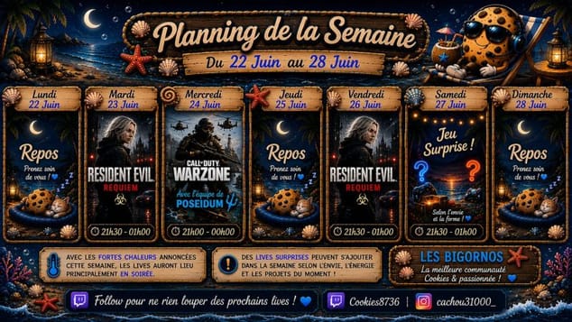 📅 Planning Twitch 22/06 au 28/06 🎬